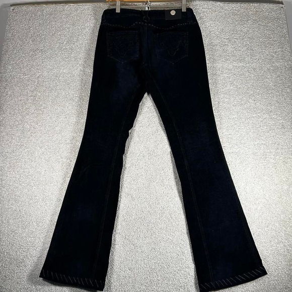 American Vintage Pants - Y2K women's low rise flare bootcut black suede pants with lace accents